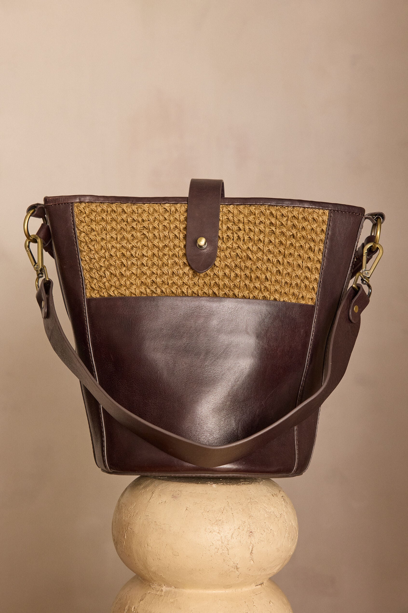 Gabriel Jute Bucket Bag - Chocolate