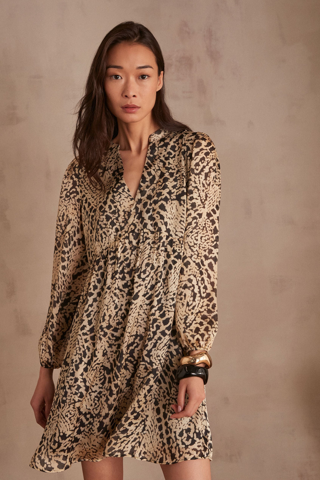 Lilana Printed Flowy Dress - Cream