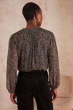 Prisca Zebra Print Blouse - Black