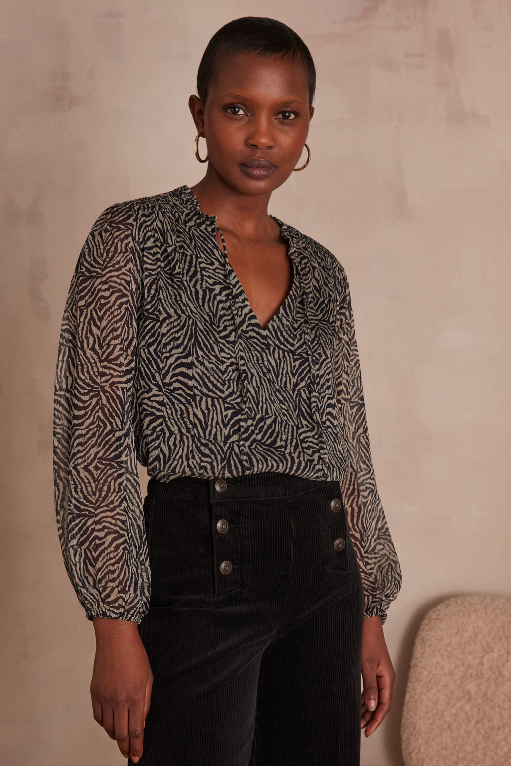 Prisca Zebra Print Blouse - Black