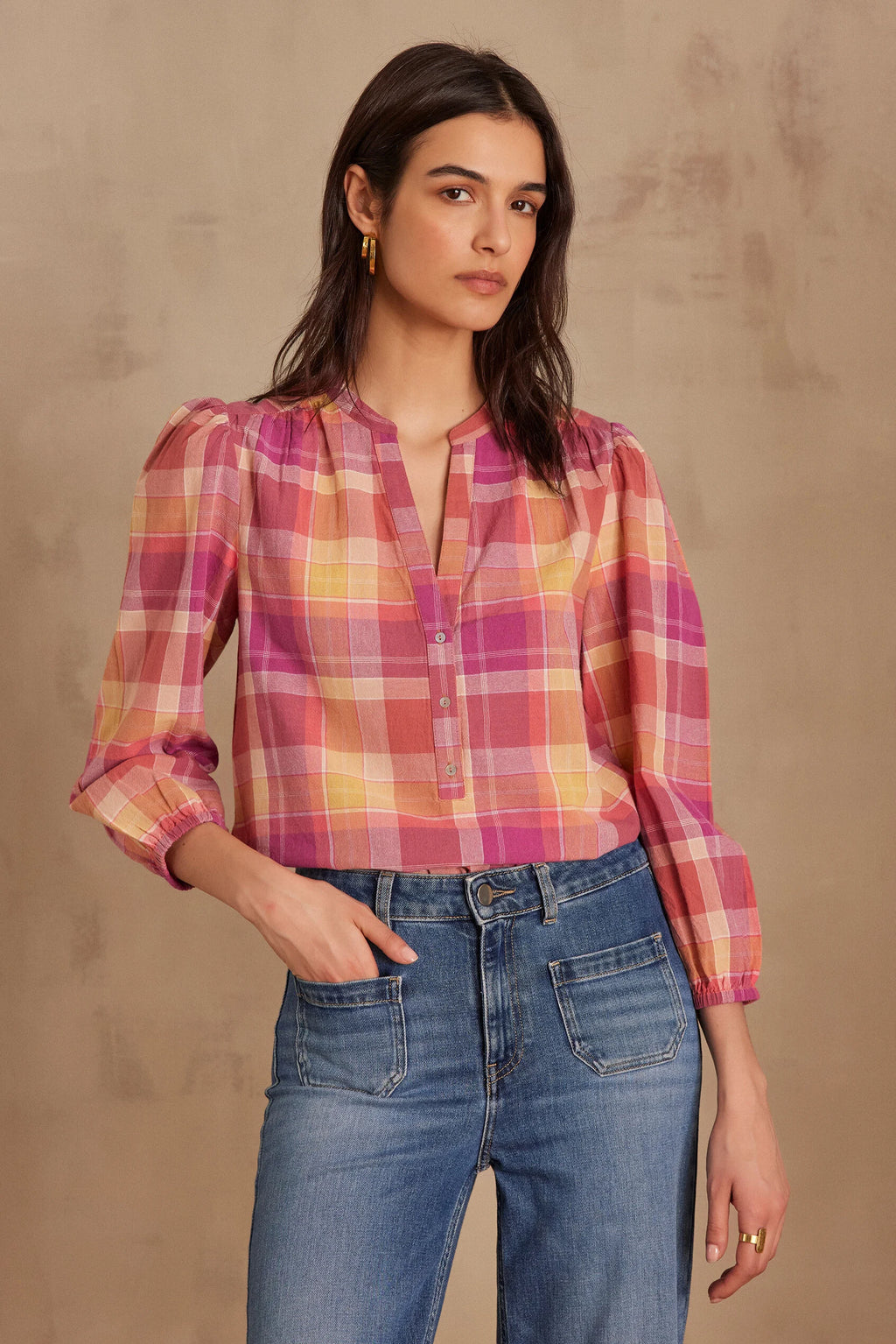 Prudence Checked Blouse - Dark Fuchsia