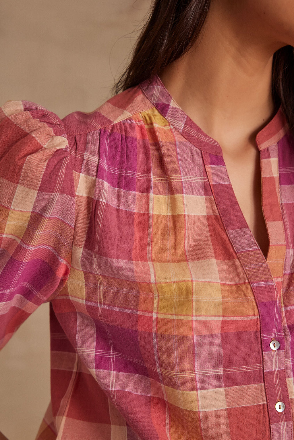 Prudence Checked Blouse - Dark Fuchsia