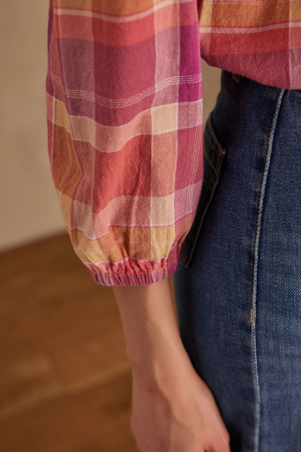 Prudence Checked Blouse - Dark Fuchsia