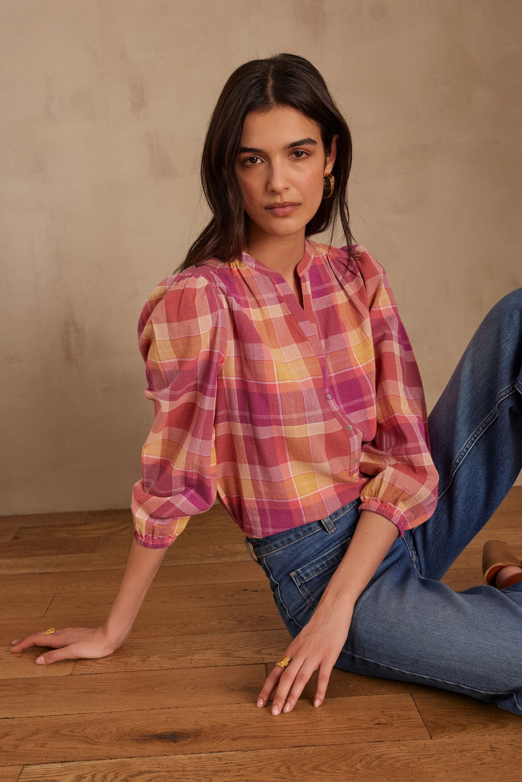 Prudence Checked Blouse - Dark Fuchsia