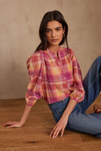 Prudence Checked Blouse - Dark Fuchsia