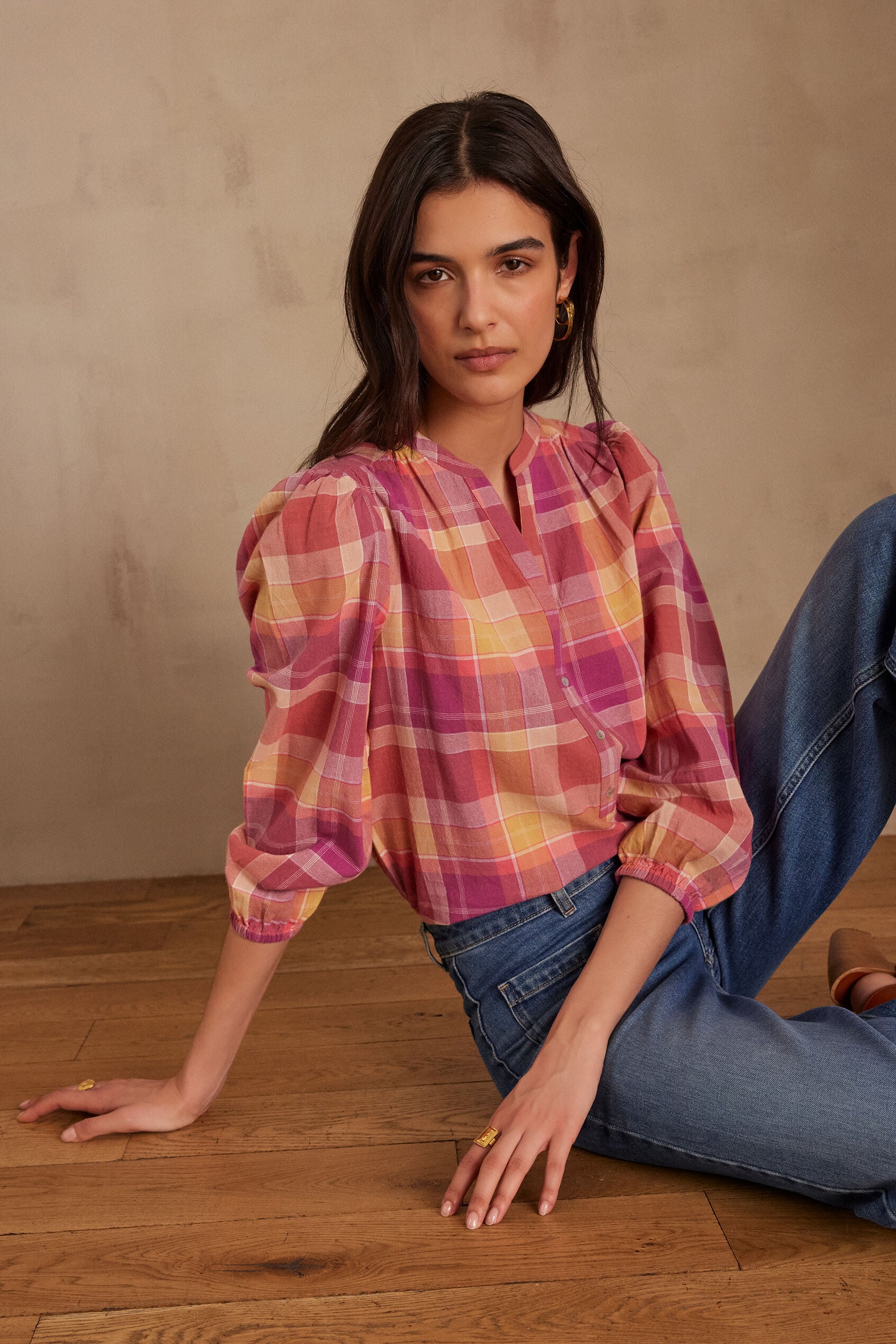 Prudence Checked Blouse - Dark Fuchsia