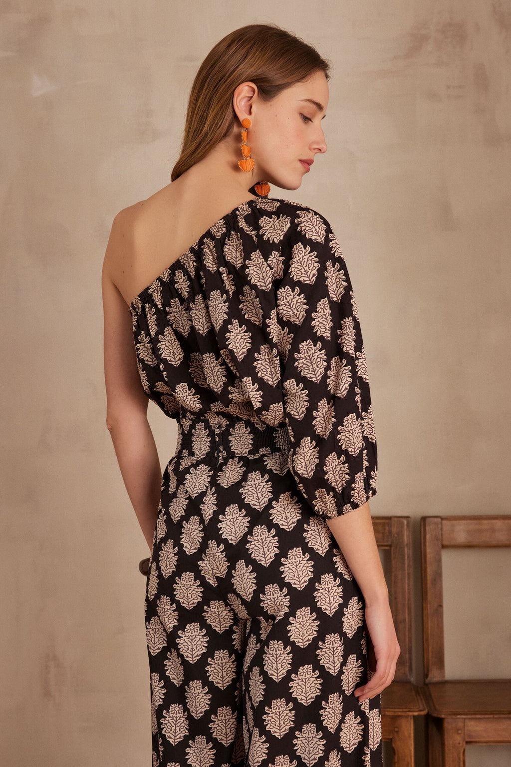 Choulder Printed Blouse - Black