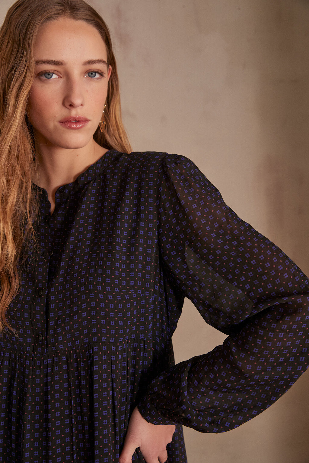 Louise Printed Fluid - Navy