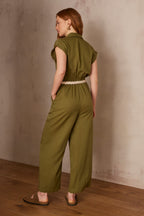 Leslie Dungaree Jumpsuit - Olive