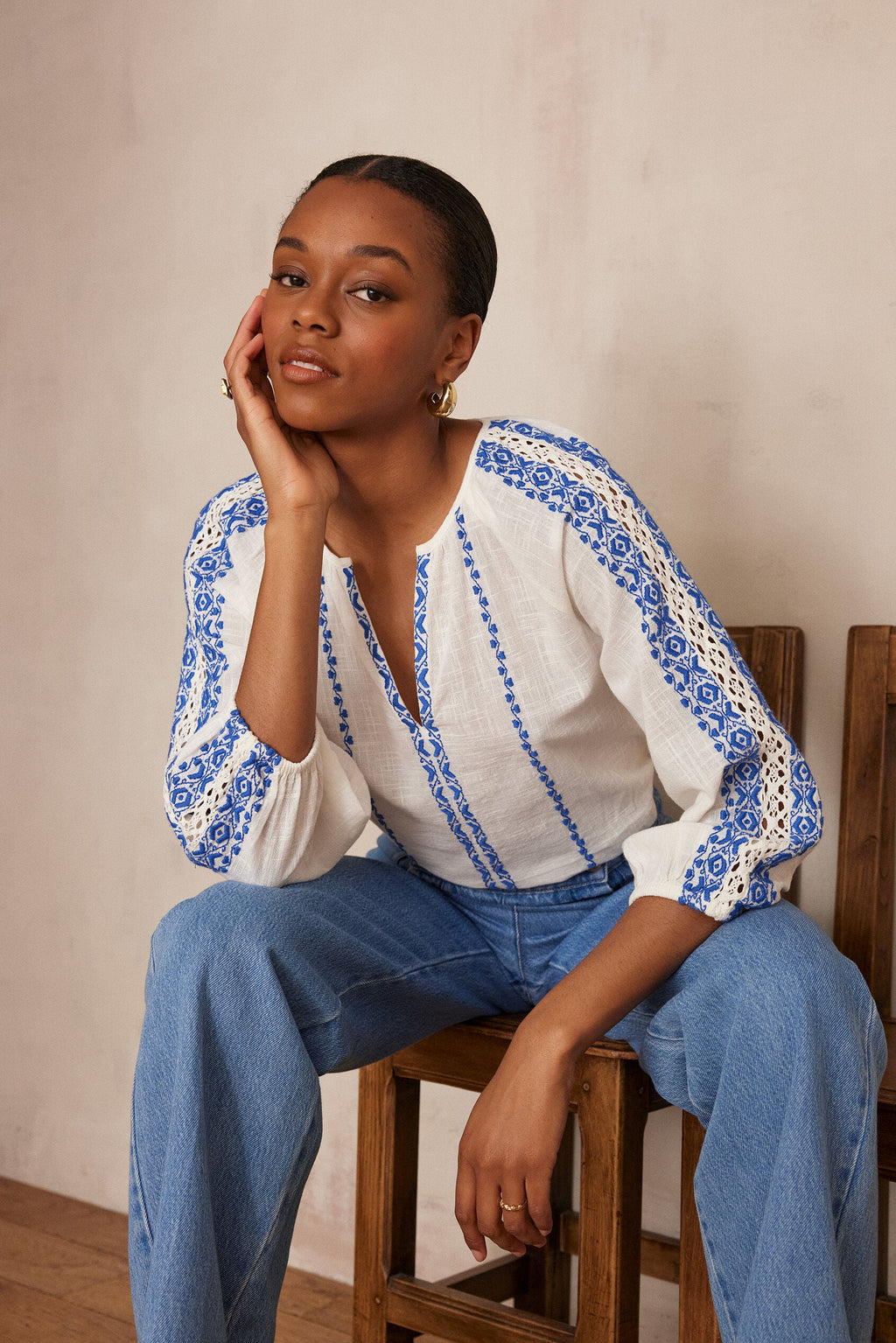 Pency Embroidered Blouse - Ecru