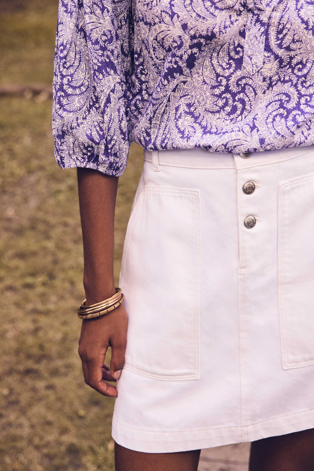 Jinny Denim Flared Skirt - White