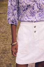 Jinny Denim Flared Skirt - White