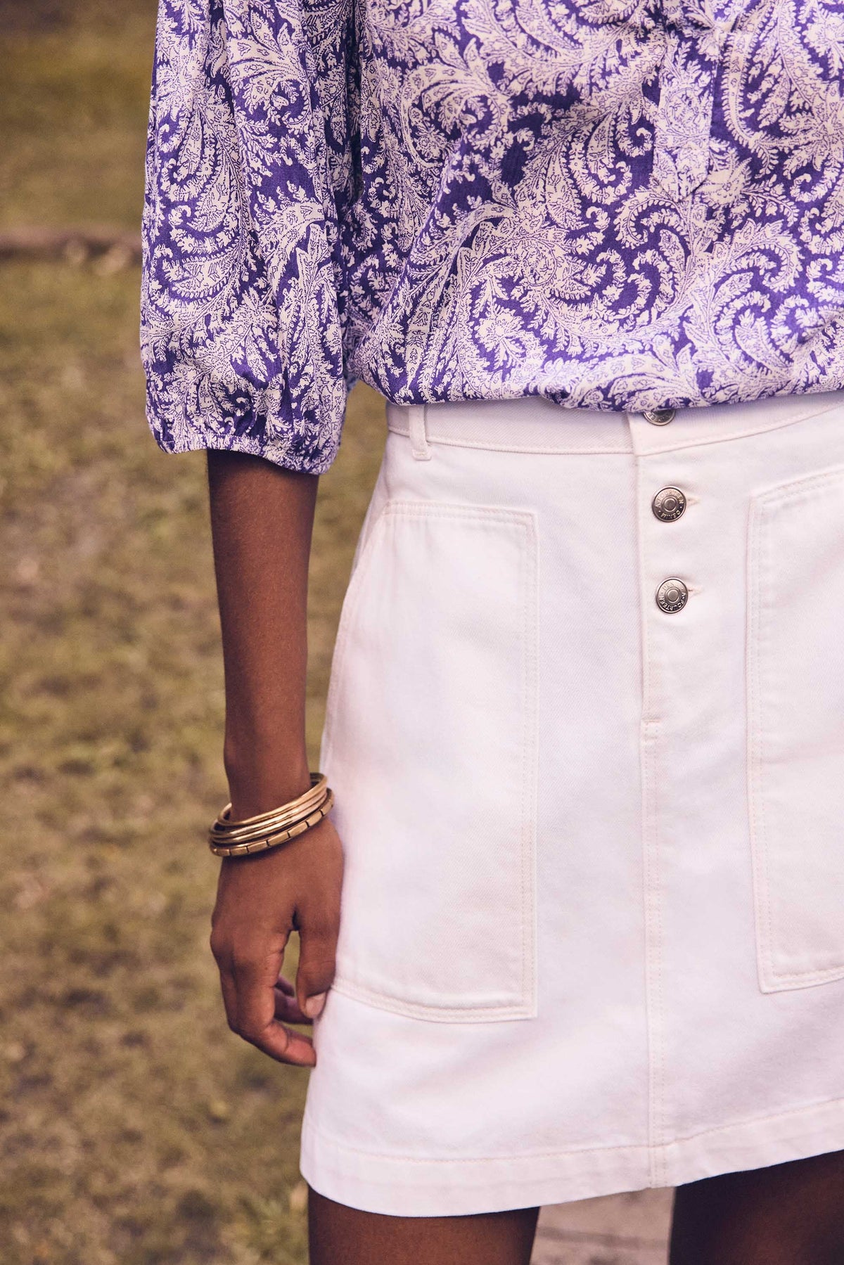 Jinny Denim Flared Skirt - White