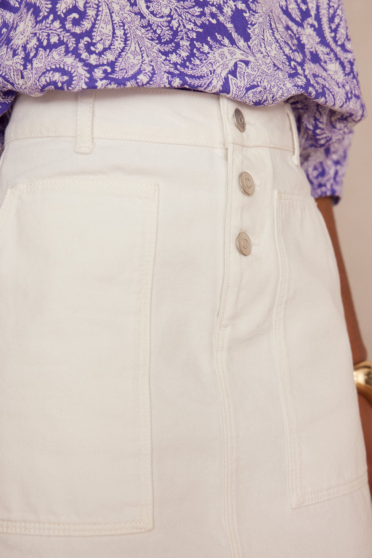 Jinny Denim Flared Skirt - White