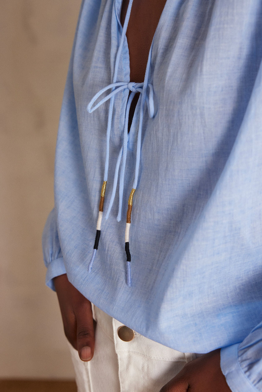 Plain Butterfly Blouse - Sky Blue