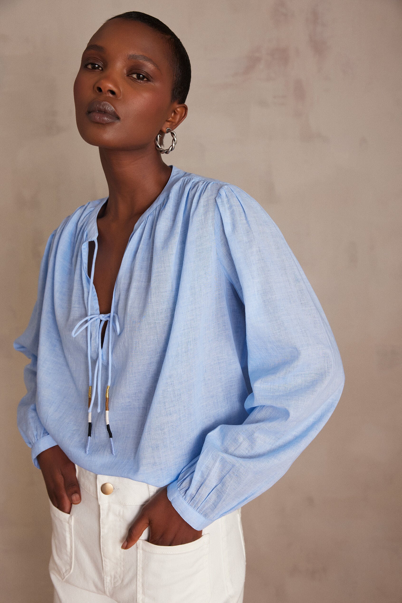 Plain Butterfly Blouse - Sky Blue