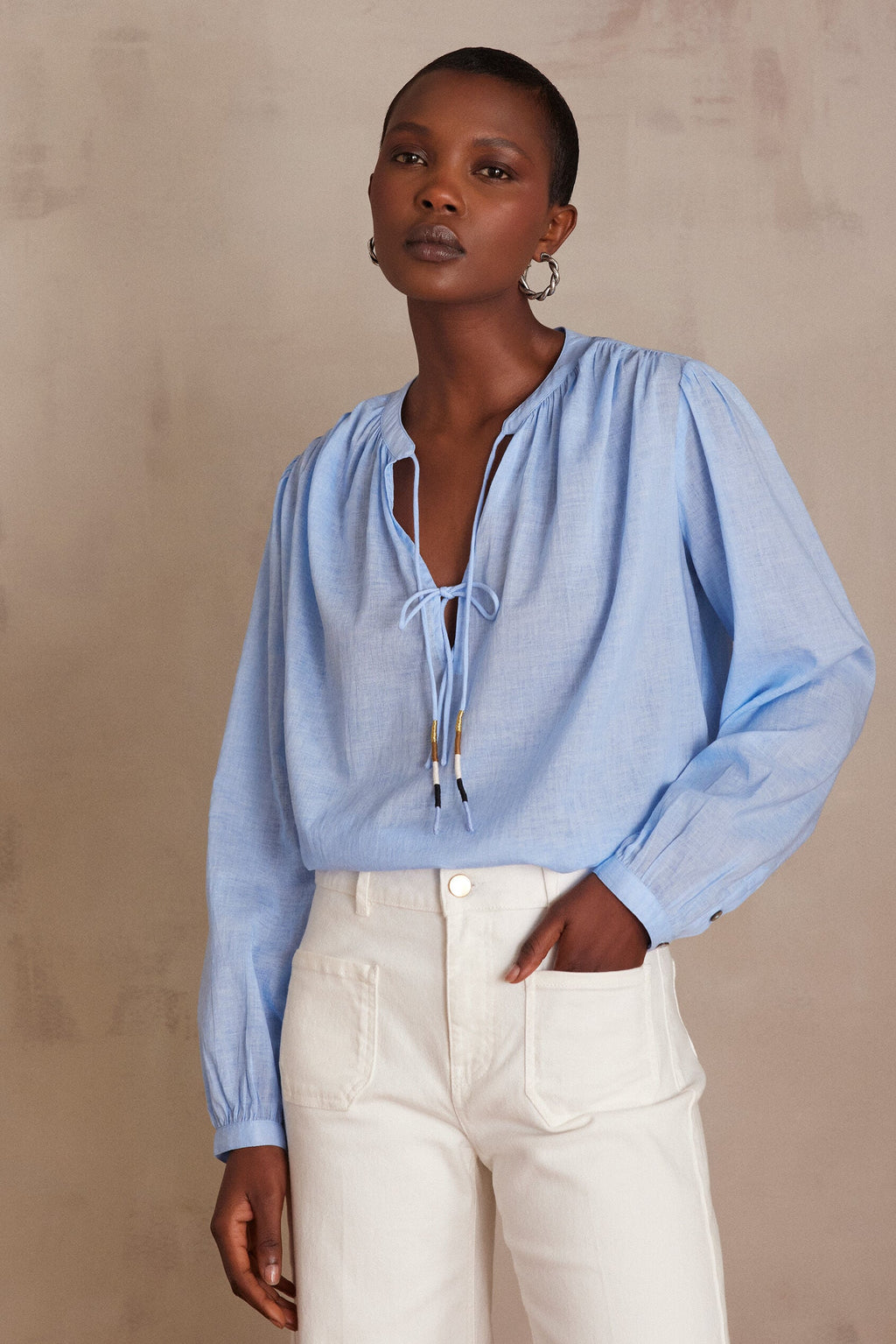 Plain Butterfly Blouse - Sky Blue