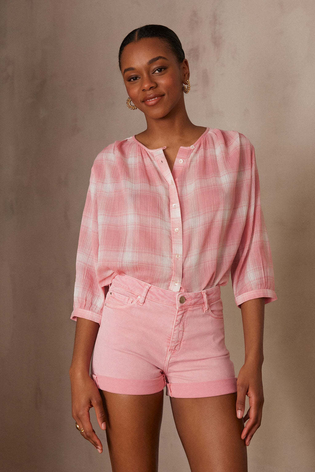Blouse Pomme Carreaux - Corail