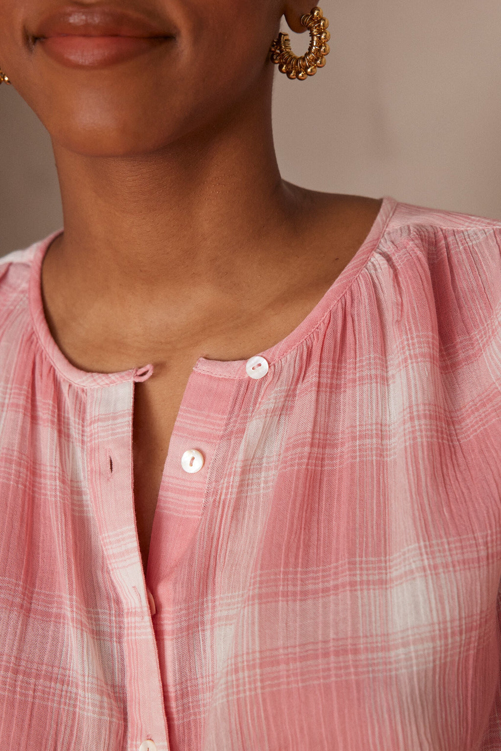 Blouse Pomme Carreaux - Corail
