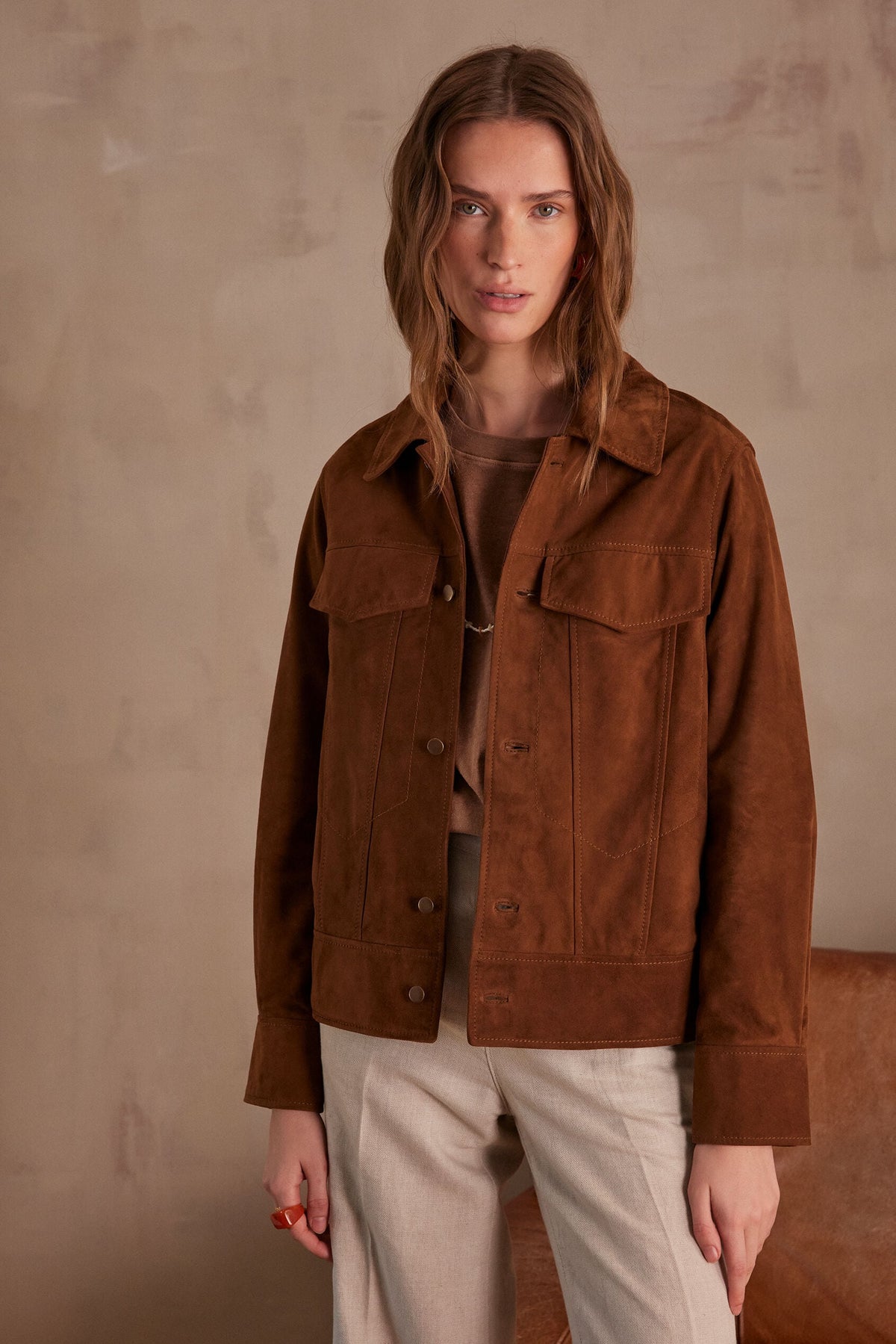 Blouson Fierce Cuir Velours - Ocre
