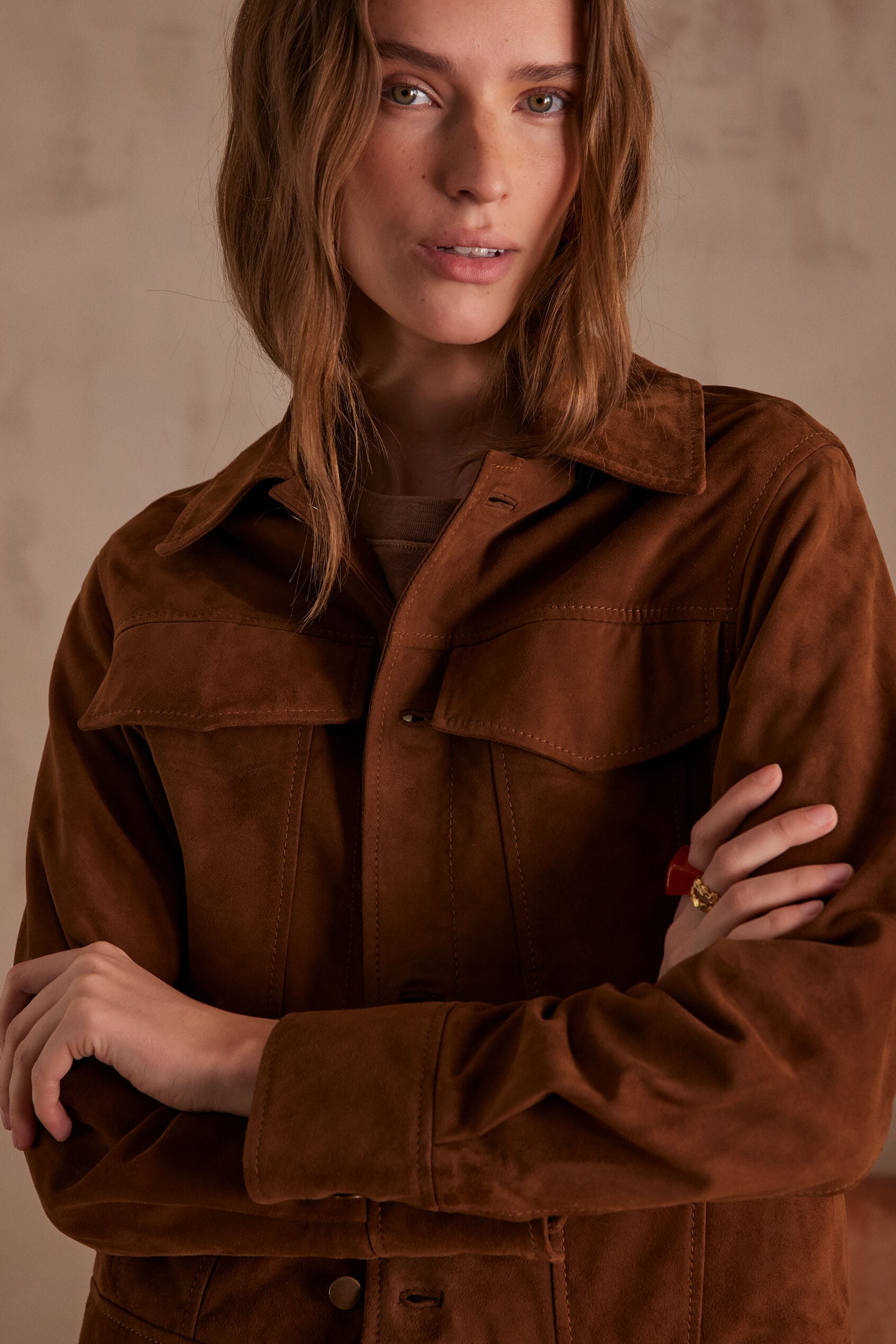 Blouson Fierce Cuir Velours - Ocre