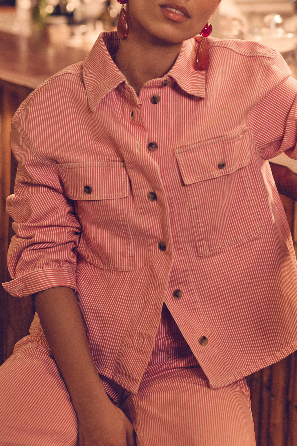 Clara Striped Overshirt - Raspberry