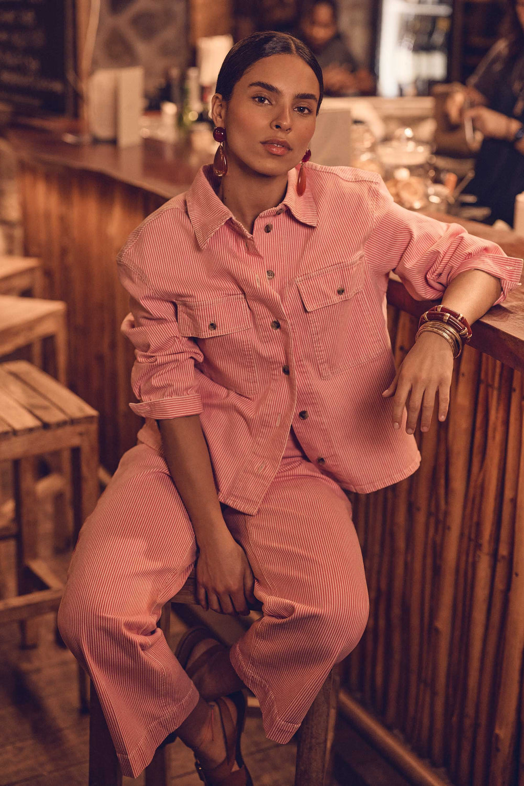 Clara Striped Overshirt - Raspberry