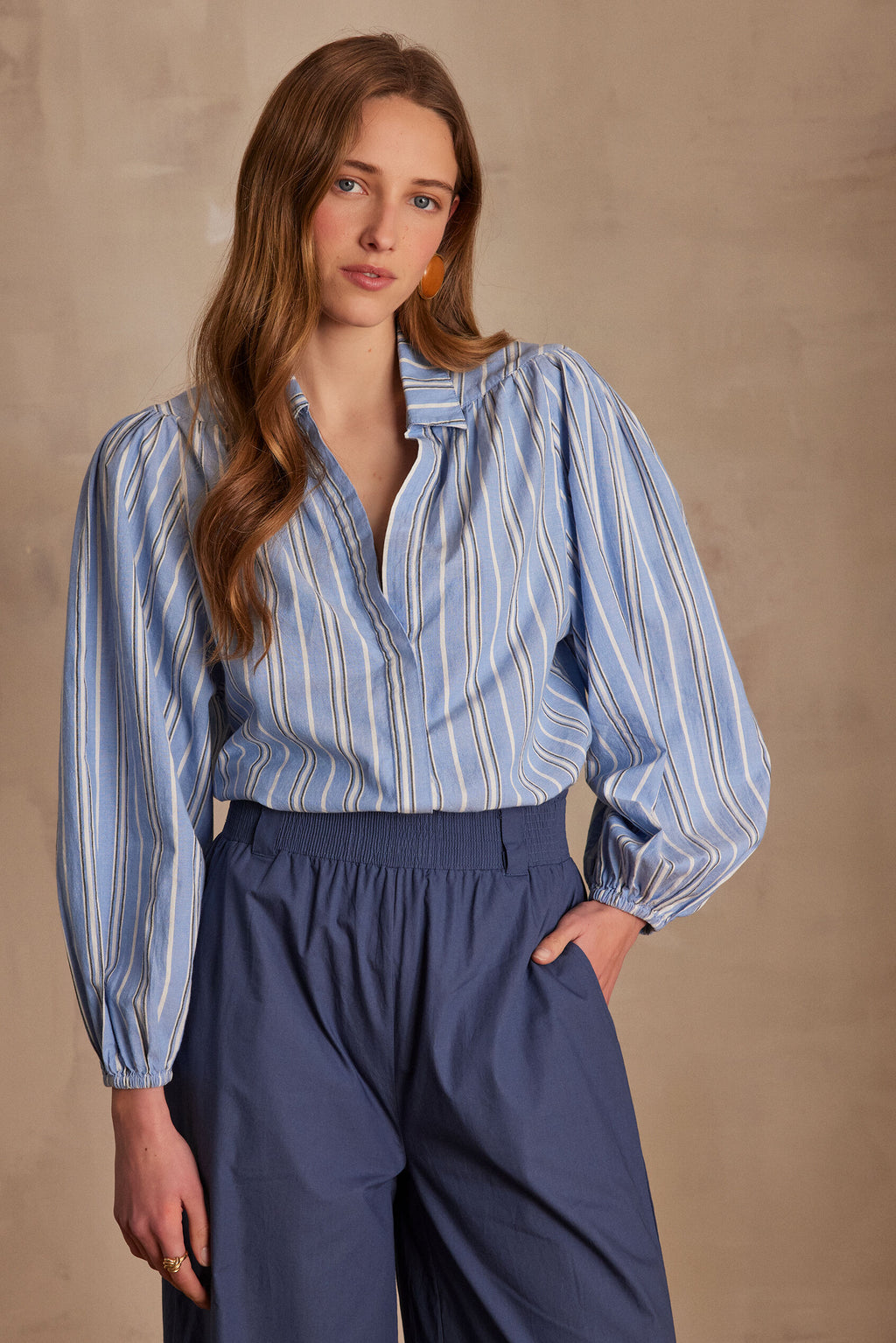 Philadelphia Striped Blouse - Sky Blue