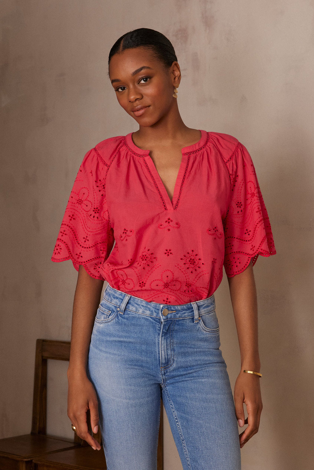Blouse Pyma Broderie - Framboise