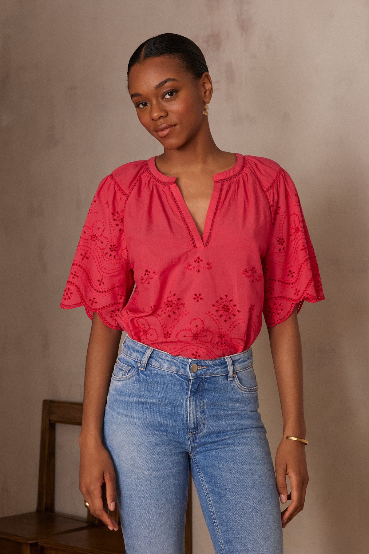 Blouse Pyma Broderie - Framboise