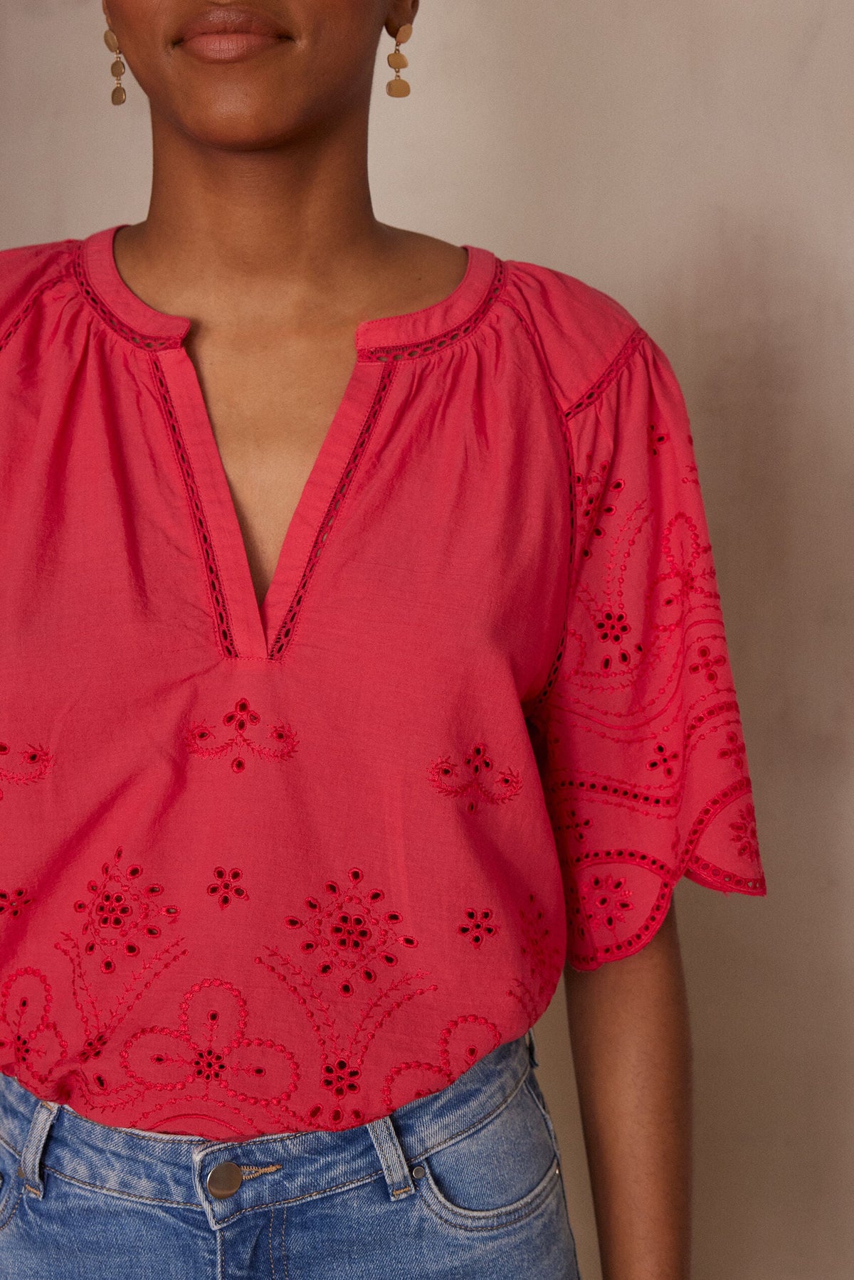 Blouse Pyma Broderie - Framboise