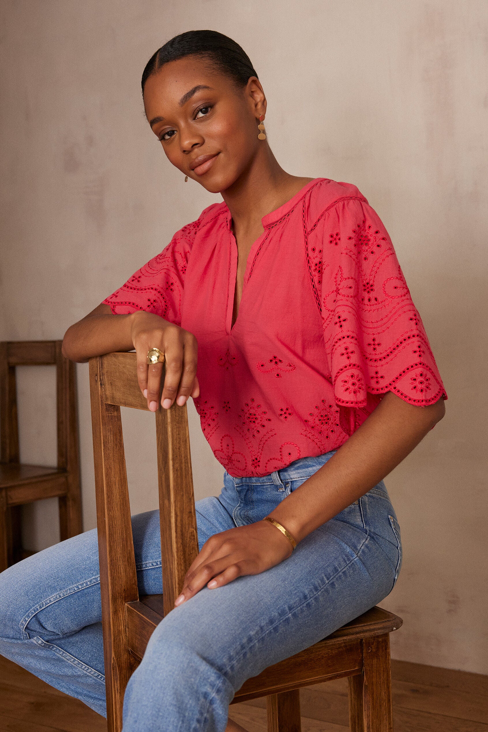 Blouse Pyma Broderie - Framboise