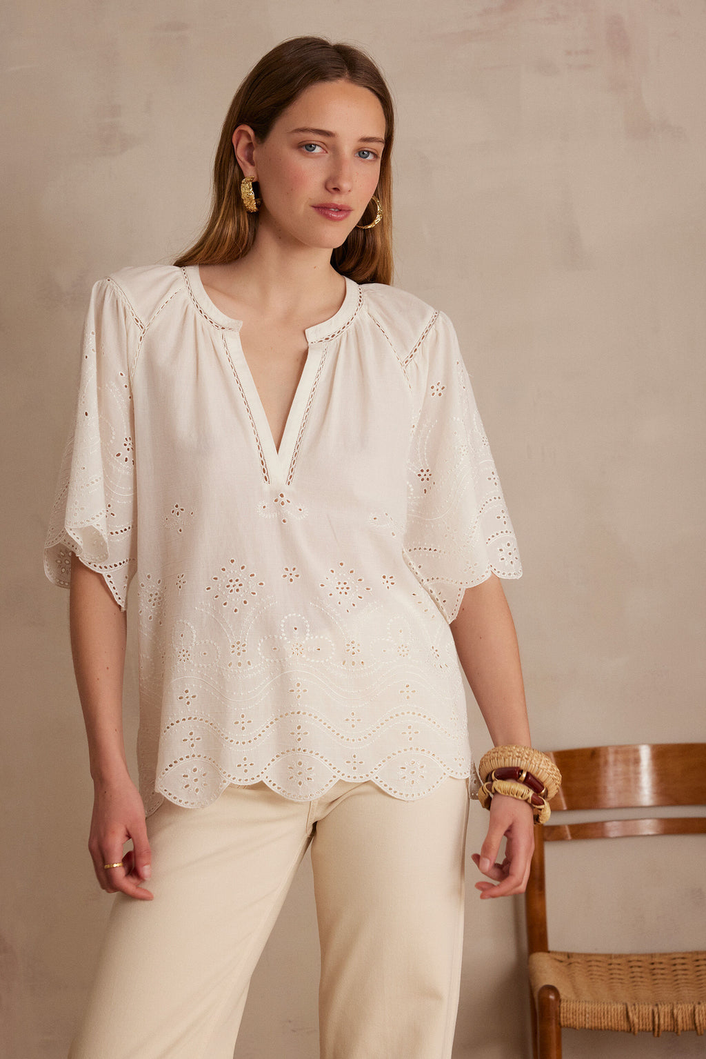 Pyma Embroidered Blouse - Ecru
