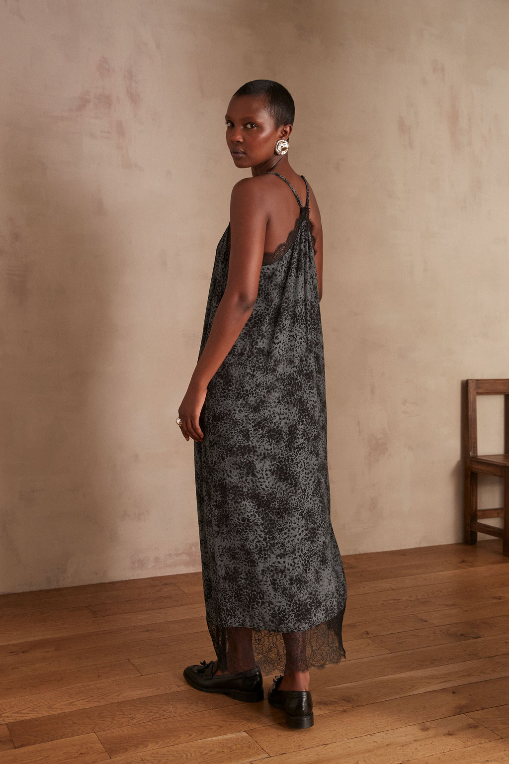 Clarissa Printed Flowing Dress - Light Heather