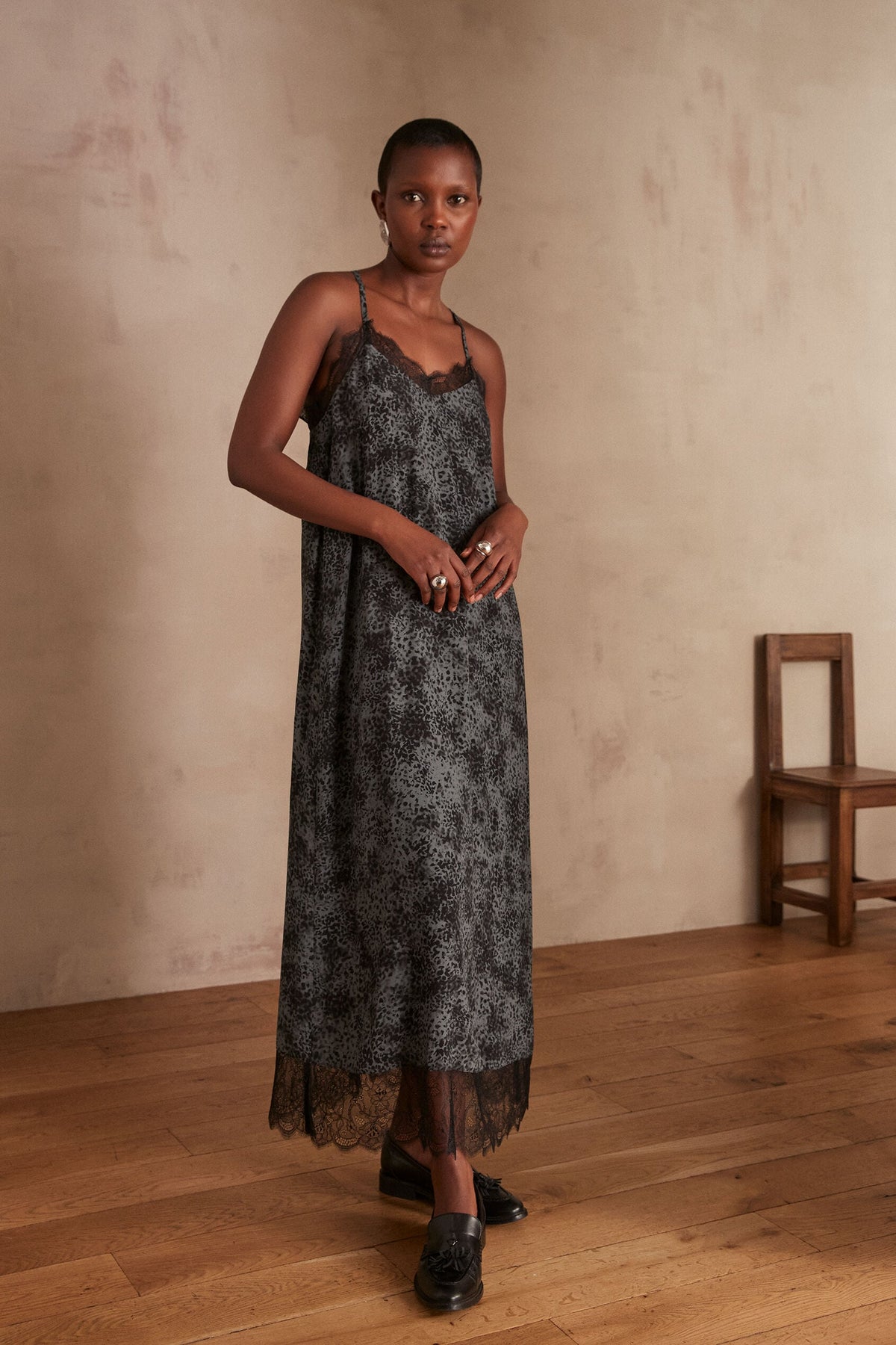 Clarissa Printed Flowing Dress - Light Heather