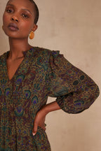 Marlène Printed Flowing Dress - Dark Brown