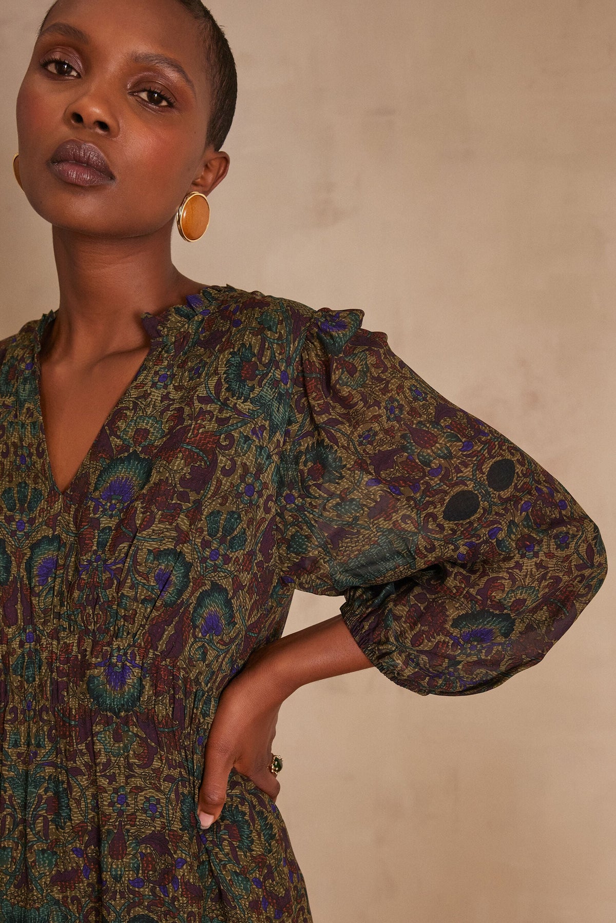 Marlène Printed Flowing Dress - Dark Brown