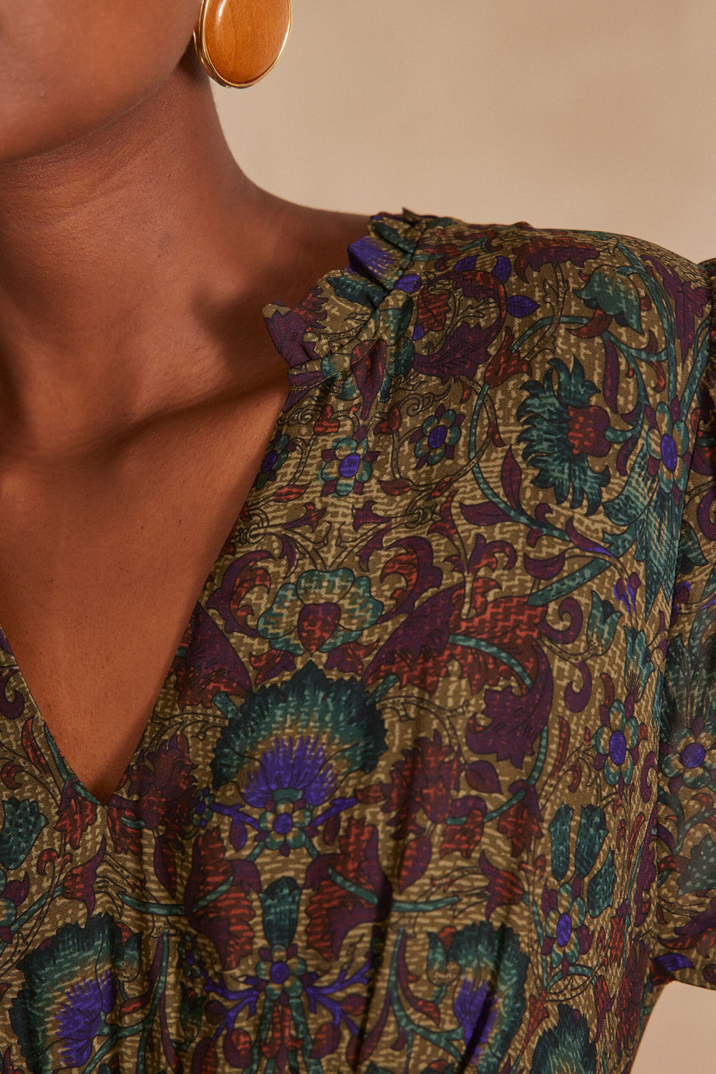 Marlène Printed Flowing Dress - Dark Brown
