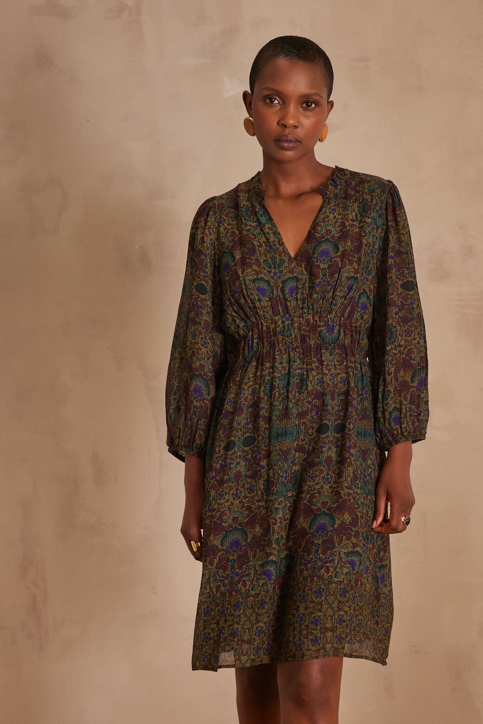 Marlène Printed Flowing Dress - Dark Brown