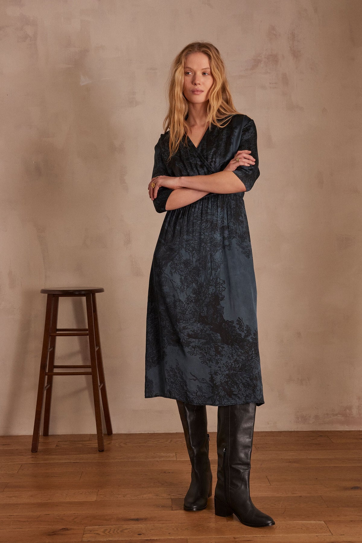 Lorine Printed Floaty Dress - Ink