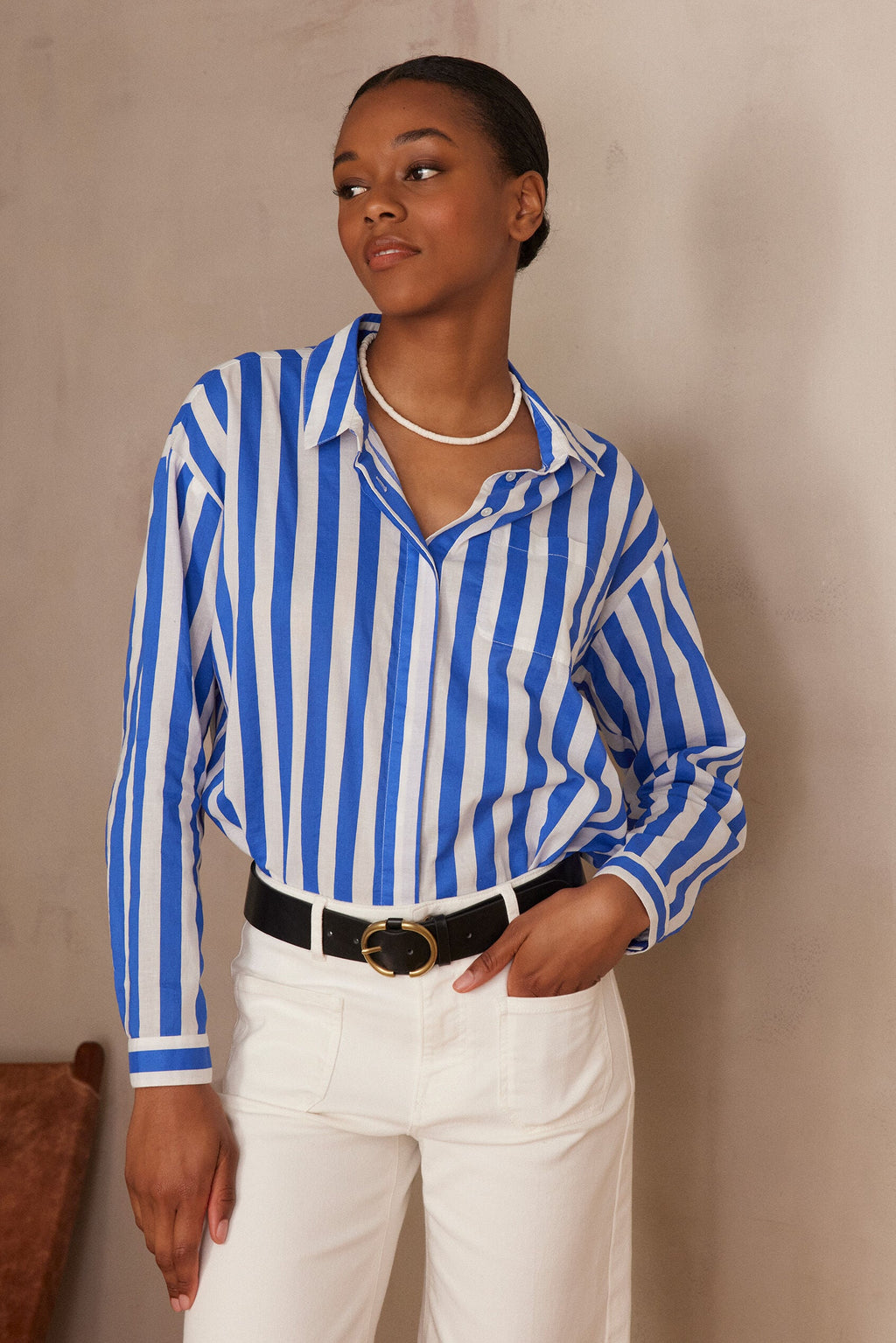 Wide Printed Marilou Blouse - Royal Blue