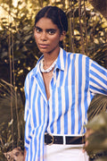 Wide Printed Marilou Blouse - Royal Blue
