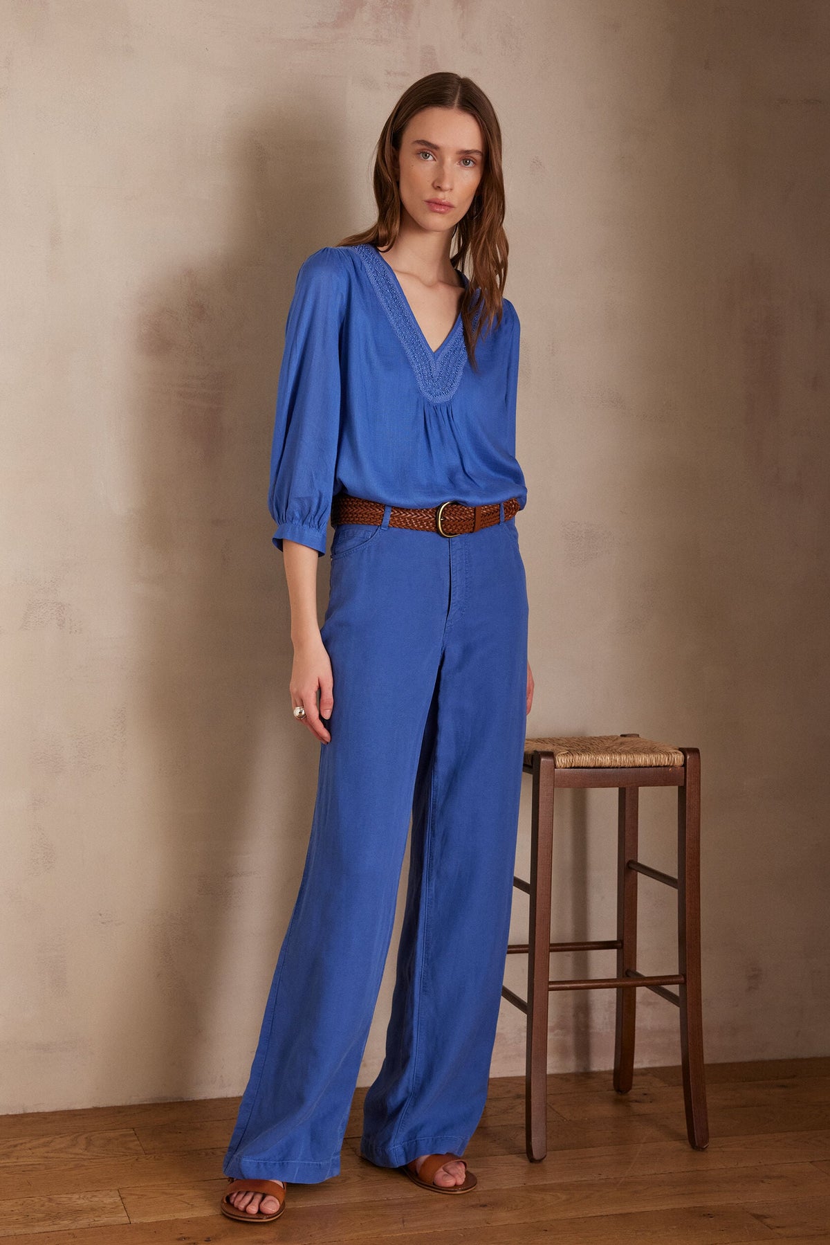 Sandy Bis Wide-Leg Trousers - Blue