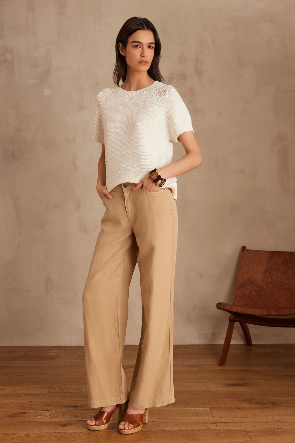 Sandy Bis Wide-Leg Trousers - Beige