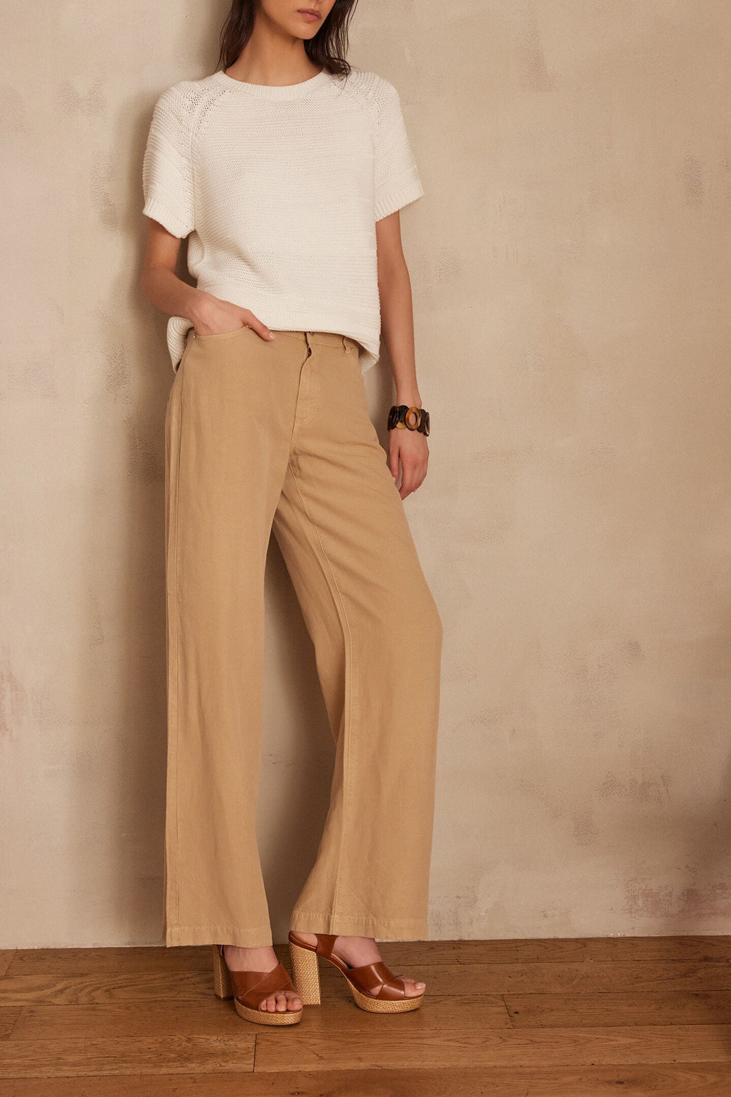 Sandy Bis Wide-Leg Trousers - Beige