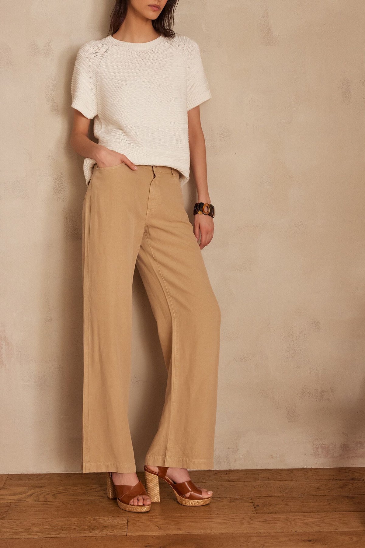 Sandy Bis Wide-Leg Trousers - Beige
