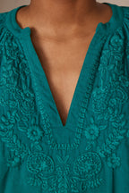 Poker Embroidered Blouse - Petrol Blue