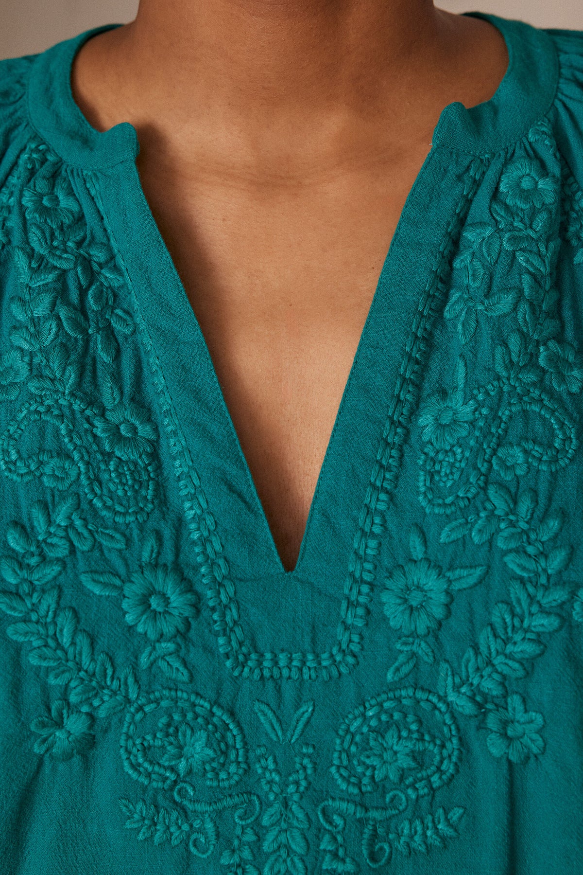 Poker Embroidered Blouse - Petrol Blue