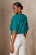 Poker Embroidered Blouse - Petrol Blue