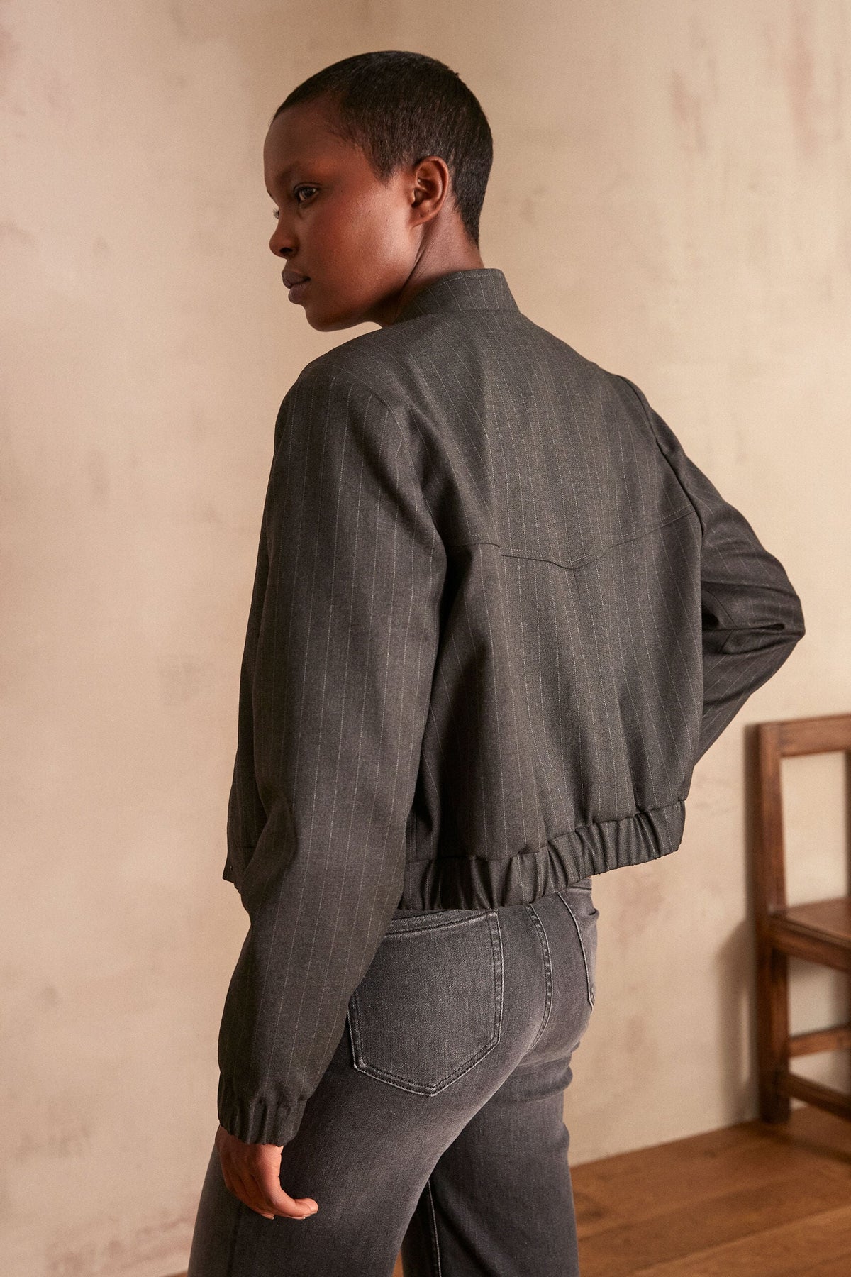 Cécile Striped Bomber Jacket - Light Heather